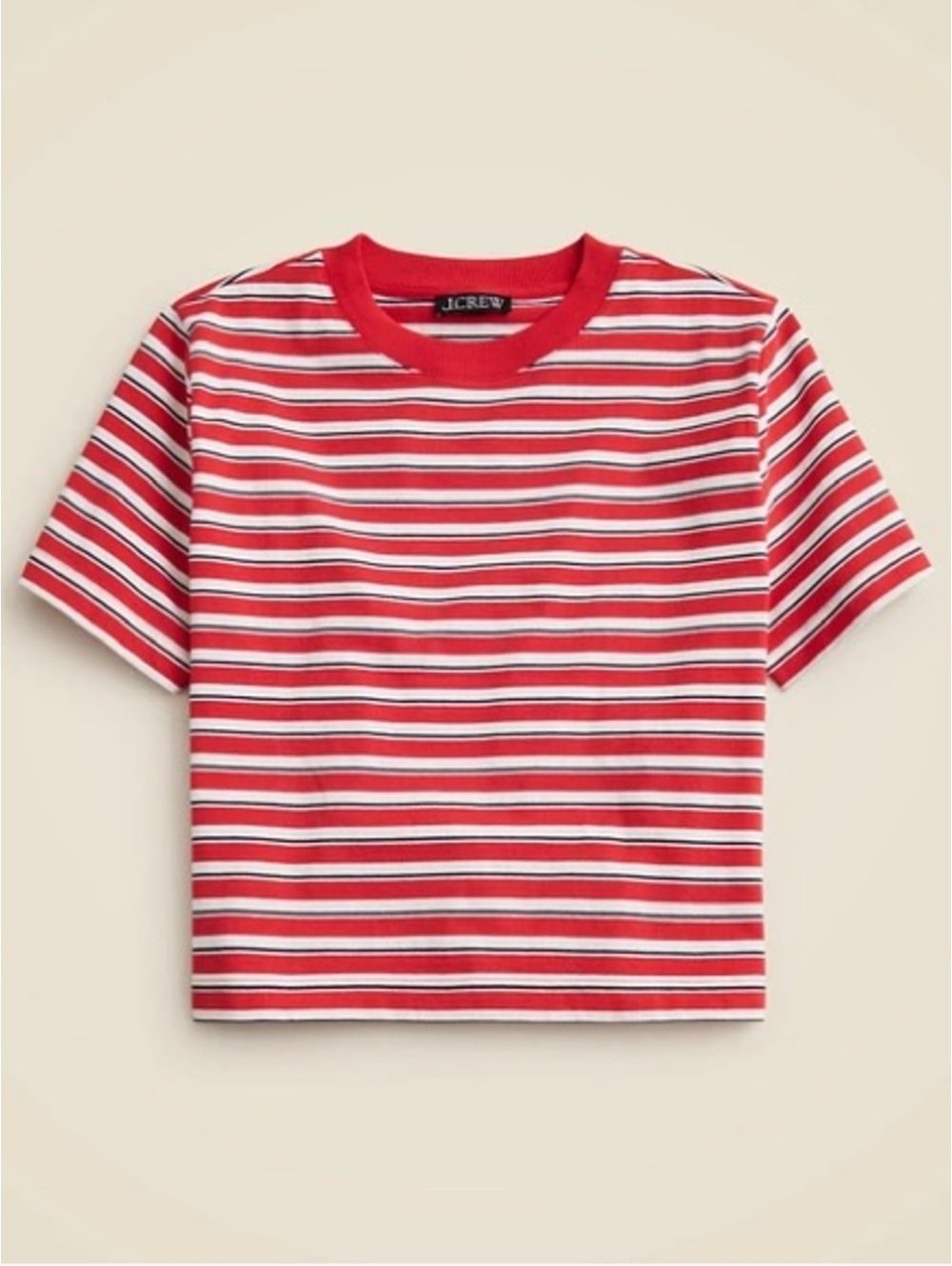 J. Crew Relaxed Premium Weight Cropped T-Shirt Red Stripes Medium